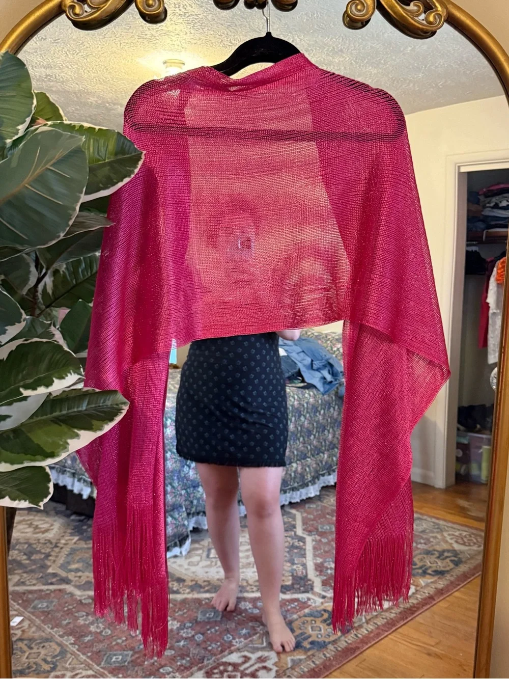 Kimberly C Y2K hot pink metallic fringe scarf